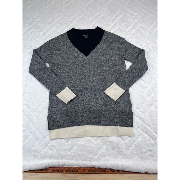 Smartwool Women's (M) Akamina V-Neck Sweater Gray Black Ivory Wool Blend - Picture 2 of 6